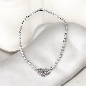 Elegant 6MM Ball Stainless steel Heart Necklace 20inches beads solid not elastic